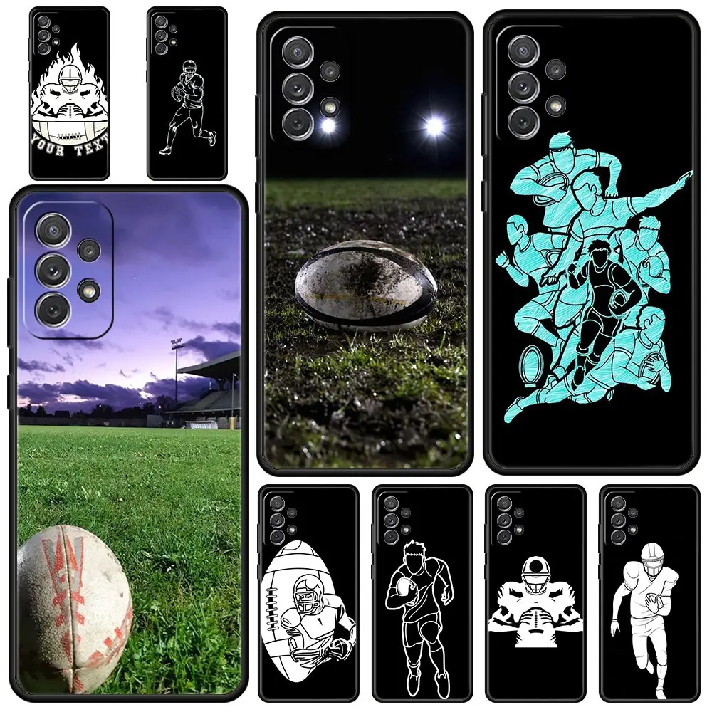 Funda de teléfono con pelota de Rugby para Samsung Galaxy A35 A55 A15 A13 A51 A71 A41 A31 A21S A03S A05 A12 A32 A52 A23 A25 A33 A53 A73 5G