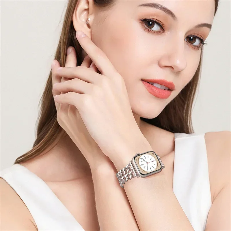 Metal acero inoxidable para Apple Watch Band Ultra 2 49mm 46mm 42mm 40-44mm 41mm 45mm pulsera IWatch Strap Series 10 9 8 7 SE 6 5 - imagen 4