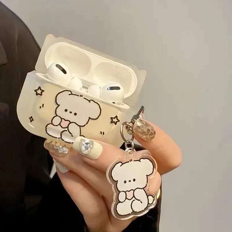 Funda bonita de perro de dibujos animados para Apple AirPods 4, funda para auriculares para Airpods Pro2 Pro 3 2 1, funda protectora con llavero - imagen 5