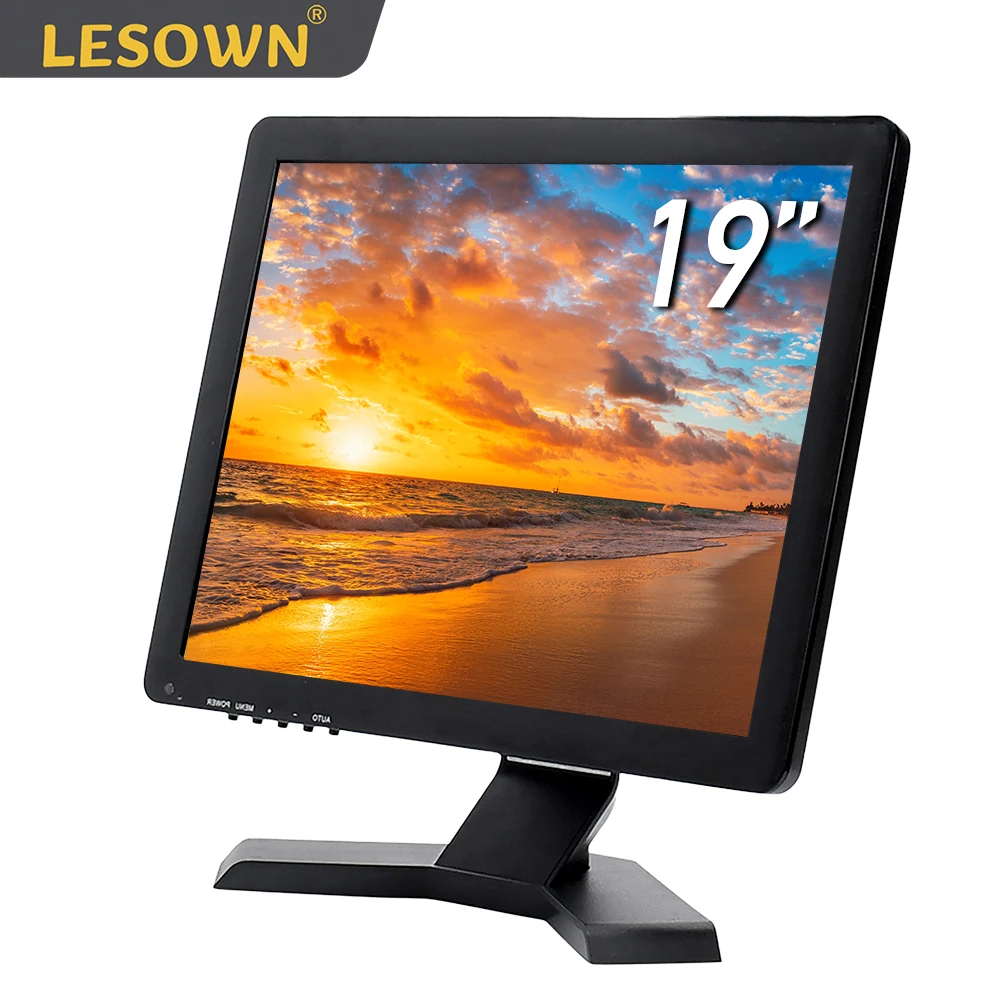 LESOWN-Monitor VGA CCTV de 19 pulgadas, 1280x1024, alta resolución, 4:3, pantalla ancha IPS, pantalla táctil USB con altavoces, carcasa de plástico