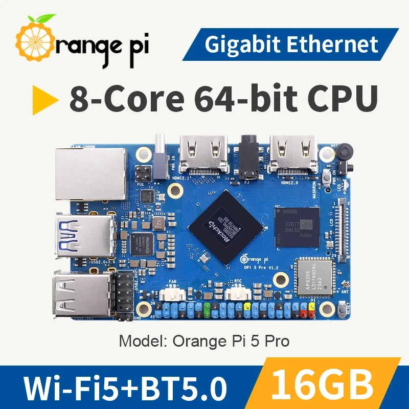 Orange Pi 5 Pro 16GB RAM Rockchip RK3588S 8 núcleos 64 bits Wi-Fi 5 + BT5.0 M.2 M-KEY ranura Gigabit Ethernet Mini placa de desarrollo de PC - imagen 2