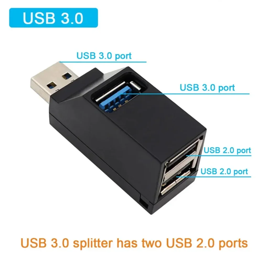 PzzPss USB Hub 2,0 adaptador giratorio de alta velocidad U lector de disco divisor 3 puertos USB 2,0 para ordenador PC portátil Mac Mini Accesorios - imagen 5