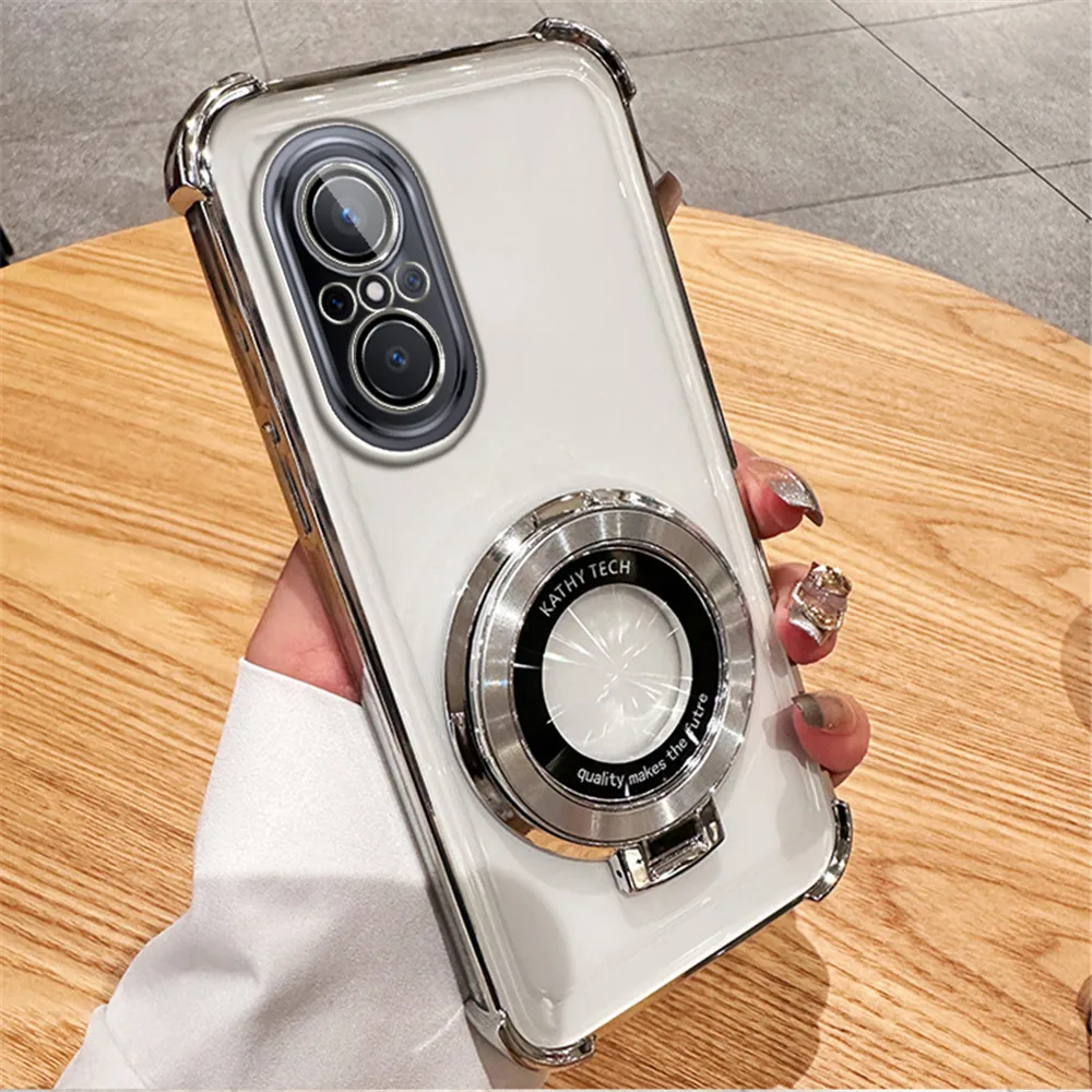 Funda de teléfono transparente chapada a prueba de golpes para Huawei Nova 12 Pro con soporte magnético Nova 9 SE 11 10 9 8 7 Pro cubierta suave - imagen 5