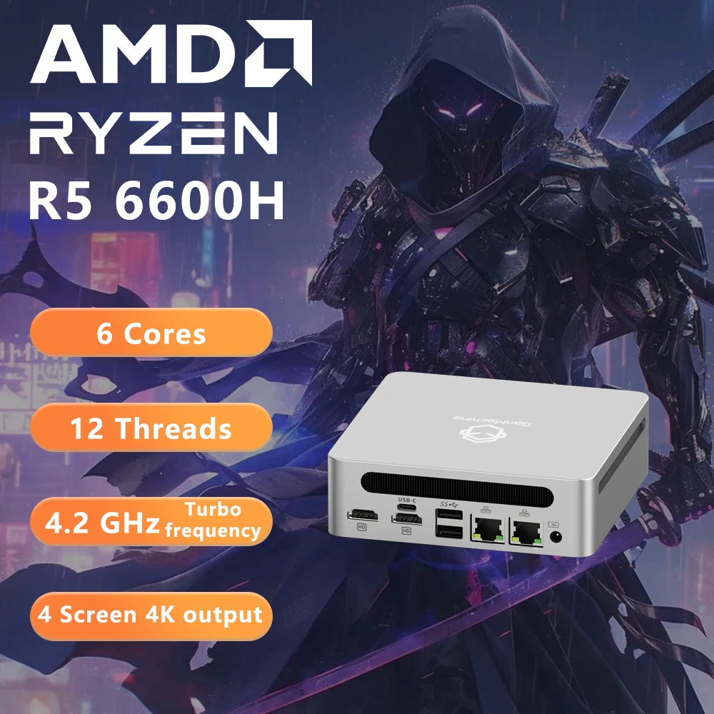 Win 11 MINI PC 6 núcleos 12 hilos 3,3 GHz hasta 4,5 GHz TDP 45W GenMachine AMD Ryzen Yi6000 6600H 7735HS 16G LPDDR5 6400Mhz RAM - imagen 2
