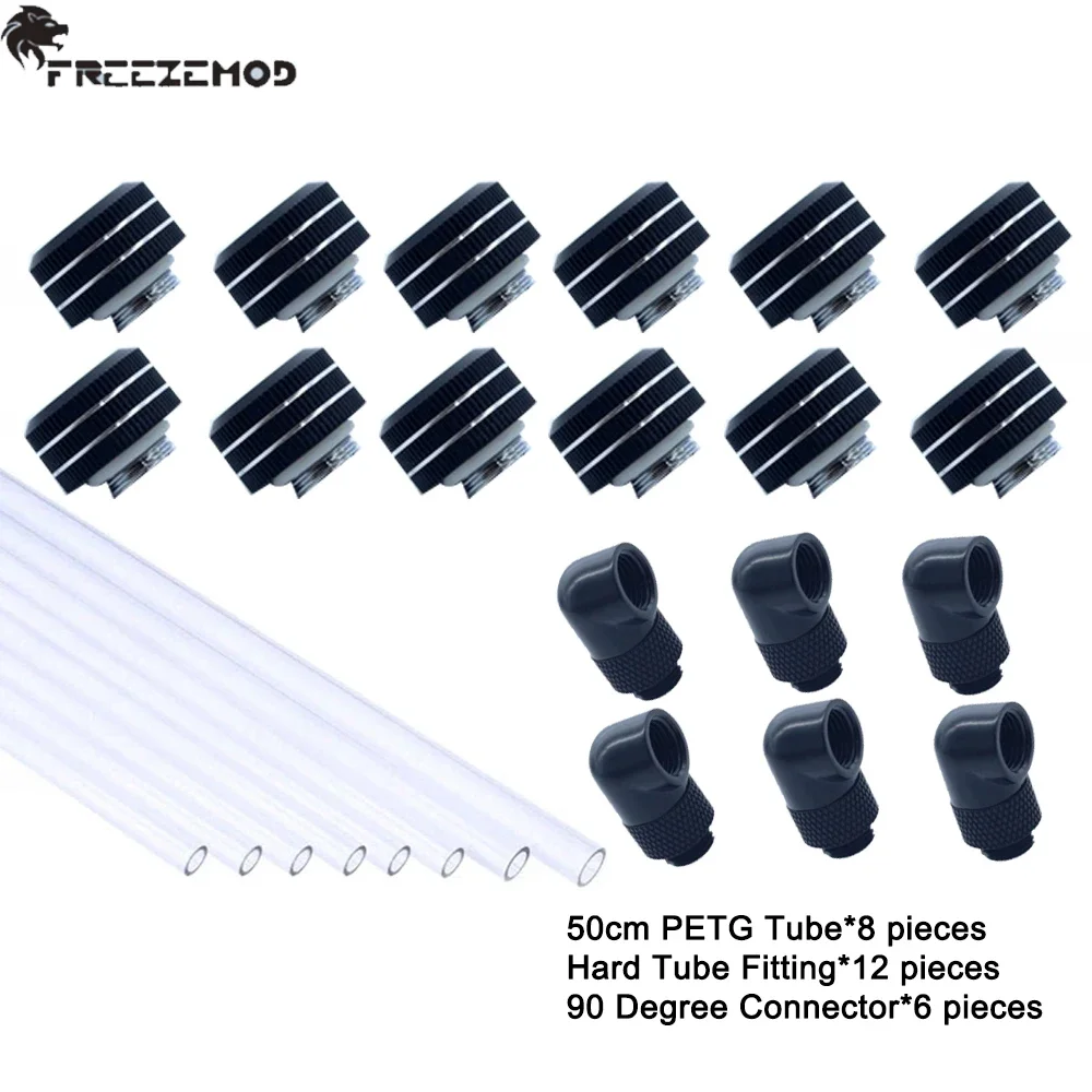 FREEZEMOD-tubo PETG acrílico para refrigeración por agua, accesorios de compresión de tubo duro y conector de 90 grados, Combo OD12/14/16mm