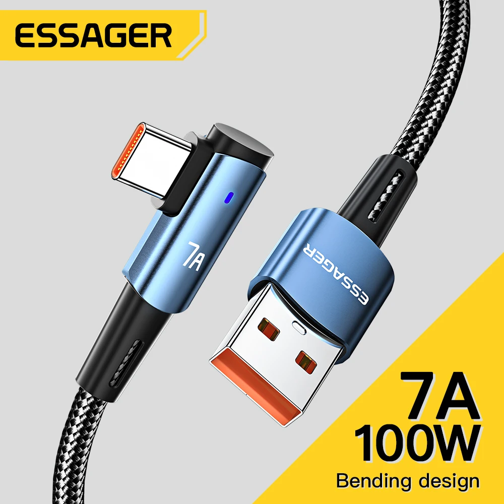 Essager-Cable USB tipo C de carga rápida para móvil, Cable de datos con ángulo para OPPO 100W, para Honor, Huawei P40, Oneplus, Realme, cargador de USB-C