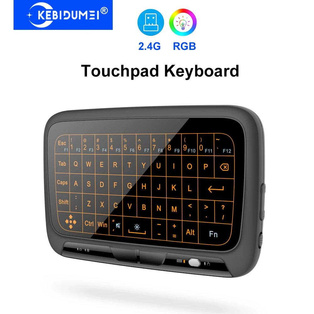Teclado inalámbrico 2,4G con panel táctil pantalla completamente táctil Mini teclado Air Mouse teclado recargable retroiluminado para ordenador portátil Smart TV