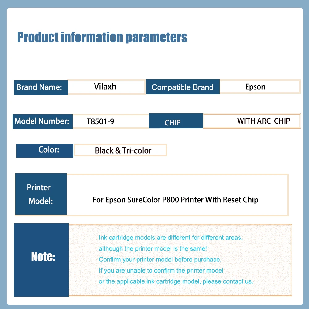 Vilaxh-cartucho de tinta recargable vacío para impresora Epson SureColor P800, T8501-T8509, con Chip de reinicio - imagen 3
