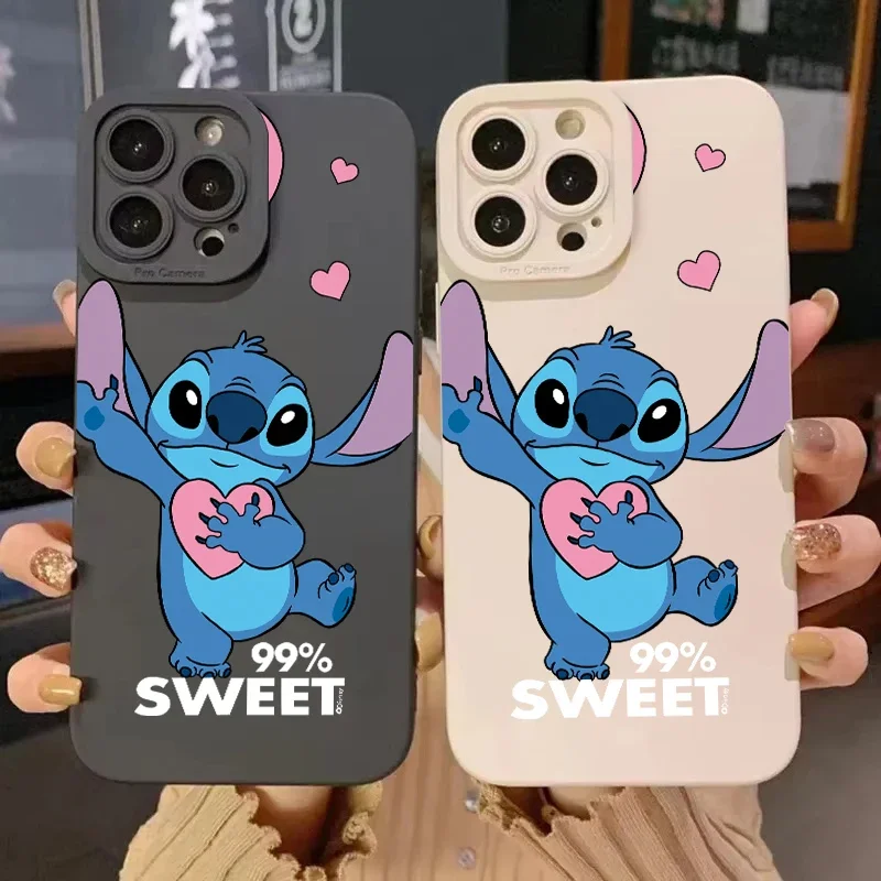 Funda de teléfono de dibujos animados felices coloridos de Disney Stitch para iPhone 15 16 14 13 12 11 Pro Max XR XS X 7 8 Plus MINI Y2K bonita funda Kawaii - imagen 2