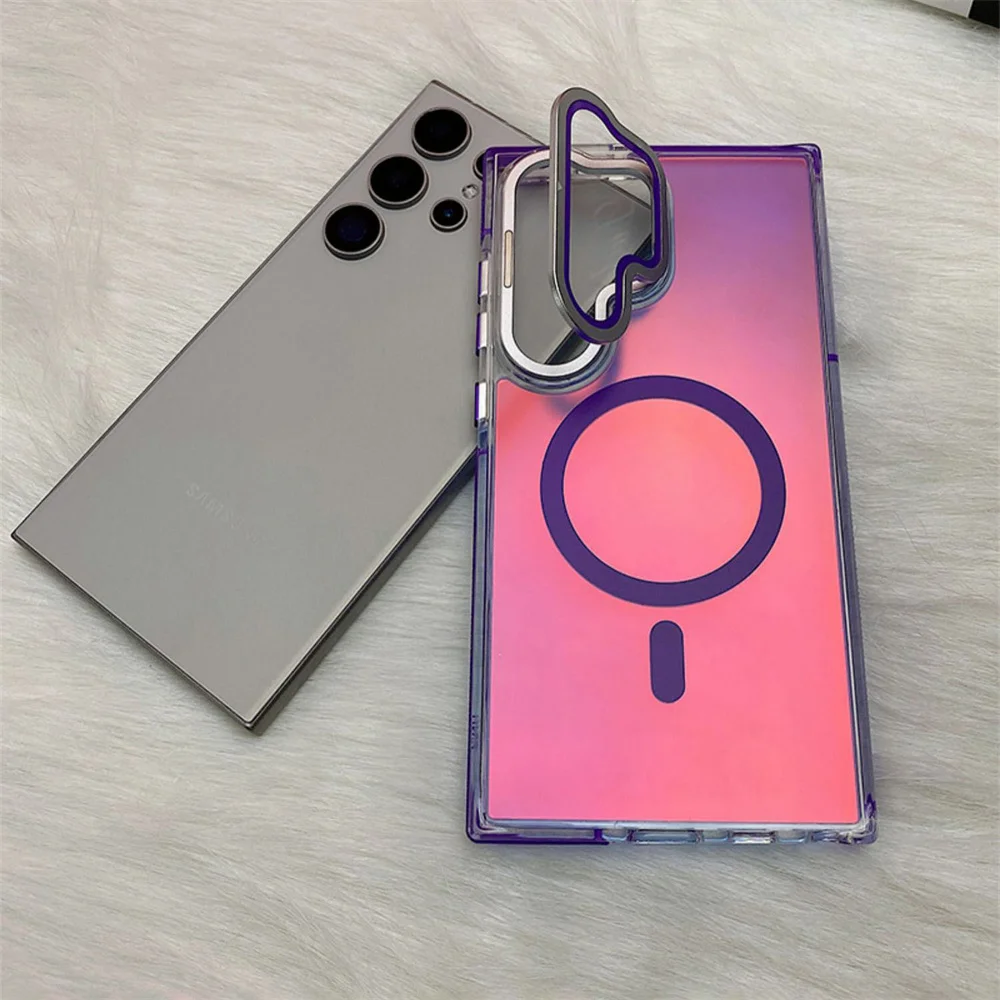 Soporte de protección de lente, funda esmerilada magnética láser para Samsung S25 Edge S23 S24 Plus S22, cubierta trasera con gradiente deslumbrante de lujo - imagen 2