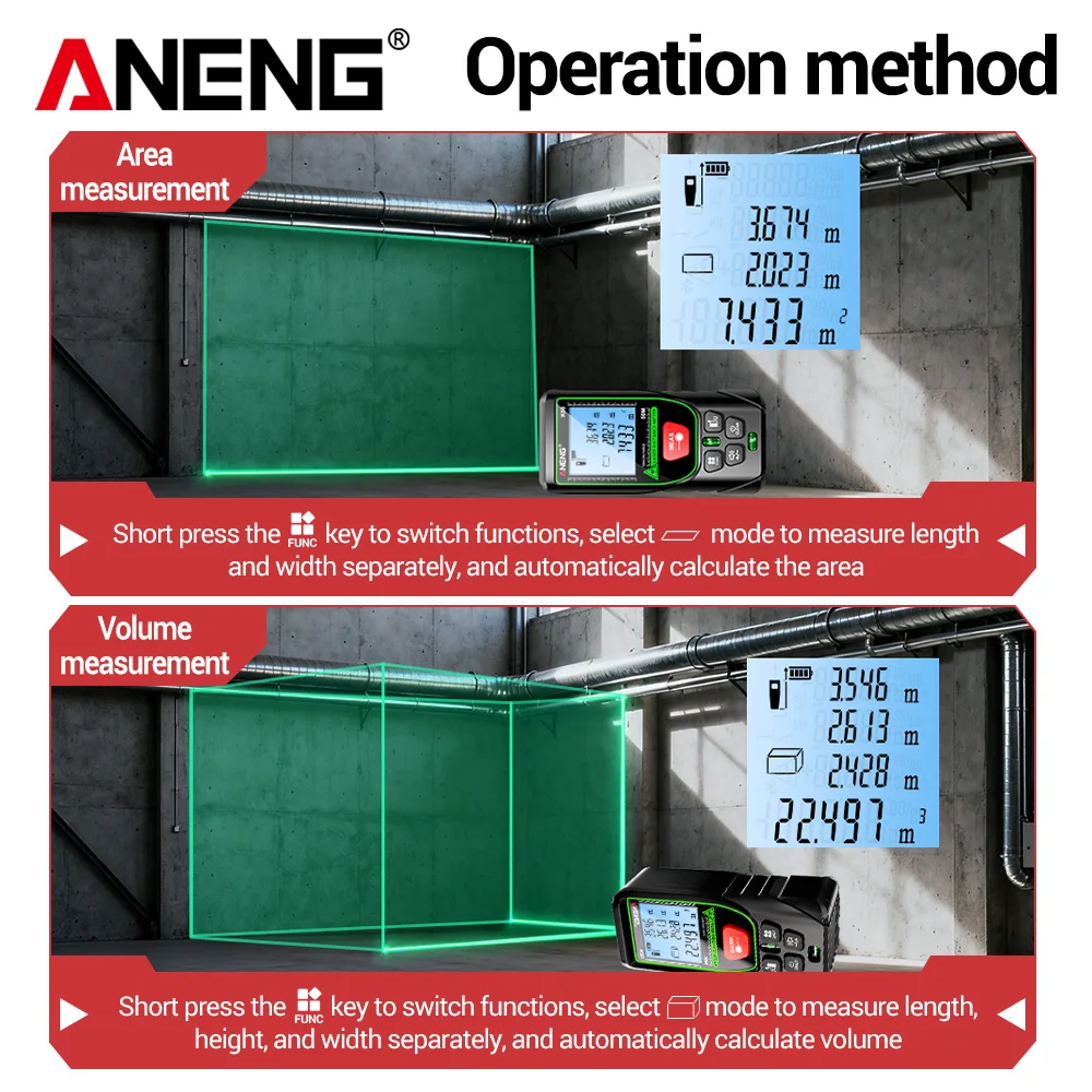 ANENG K120 telémetro láser verde herramientas buscador de alta precisión volumen de construcción/medida del área 20 herramienta de detección de almacenamiento de datos de grupo - imagen 4