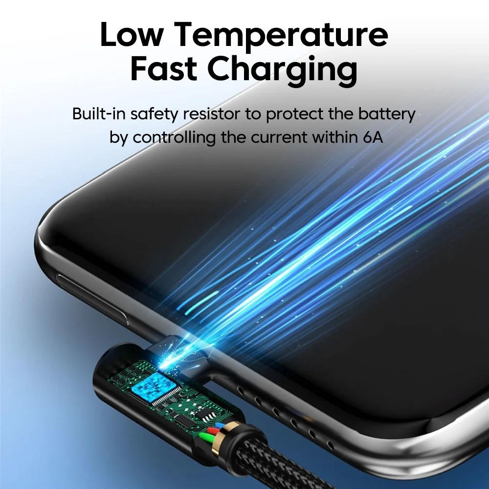 Cable USB a Tipo-c 120W 6A Ángulo Recto 90 °   Línea de datos de carga rápida trenzada de nailon para teléfono móvil con codo para Samsung Huawei Honor - imagen 4