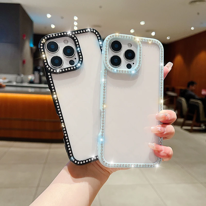 Funda con diamantes brillantes para iPhone 16 Pro Max 16E 15 Plus 14 13 12 11, funda de teléfono delgada a prueba de golpes con diamantes de imitación transparentes - imagen 5