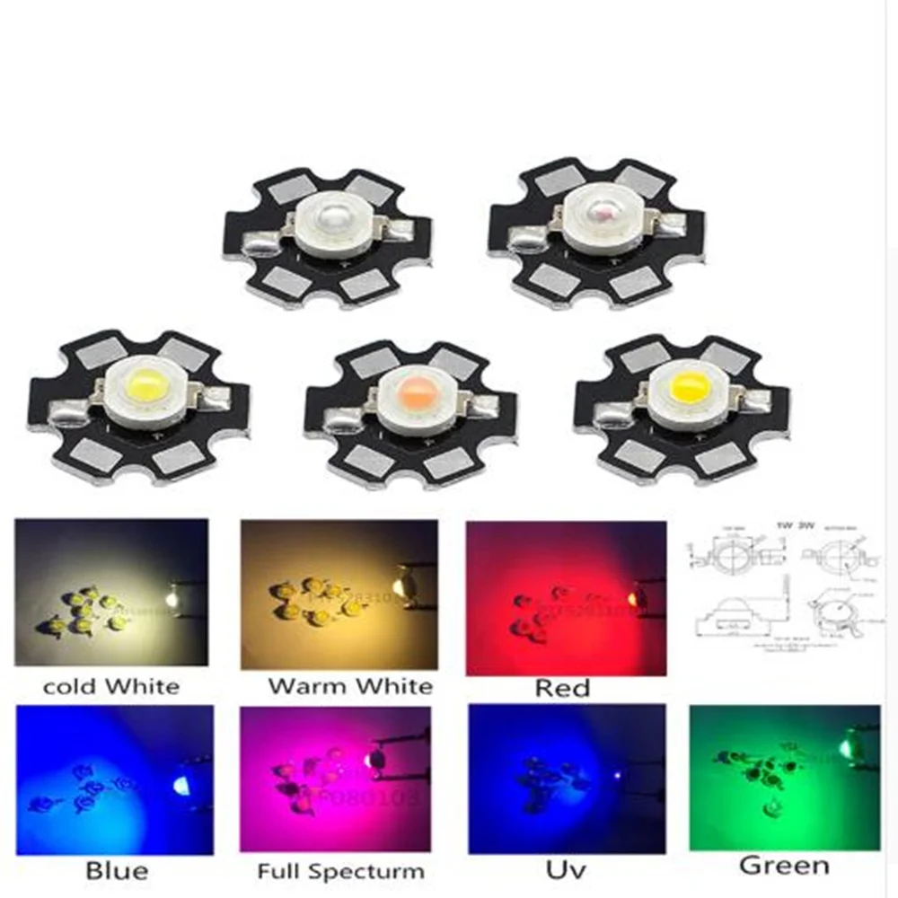 Chip de luz de alta potencia con disipador de calor Star Min, cuentas Led blancas, Rojas, azules y verdes, emisor de bombillas LED, lámpara de diodos, 10x20mm, 3V, 1W, 3W - imagen 3