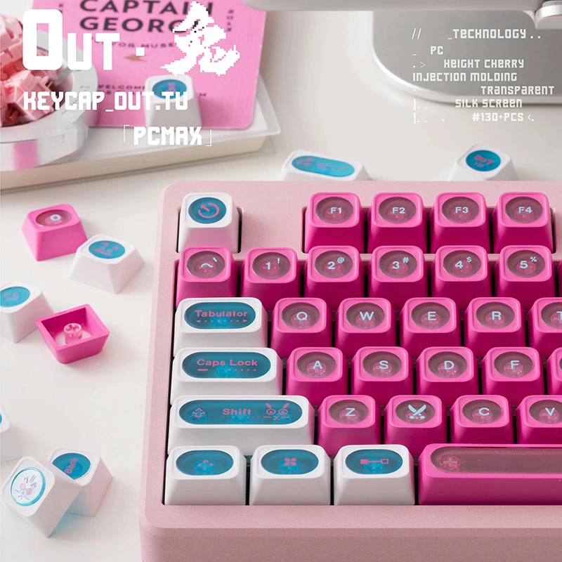 Juego de teclas transparentes de conejo rosa, teclas de perfil de cereza de sublimación PBT para teclado mecánico, bonitas tapas de teclado personalizadas - imagen 2
