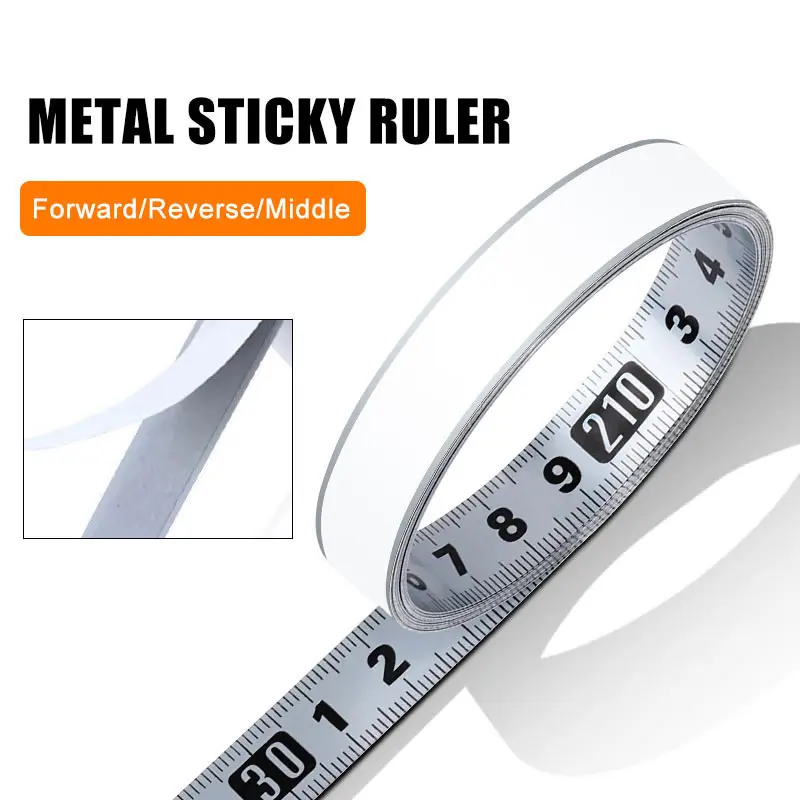 Regla adhesiva de acero inoxidable de 13MM, cinta de acero al carbono de 1-10 metros, escala de Metal para avance/retroceso/medio para regla plana de carpintería