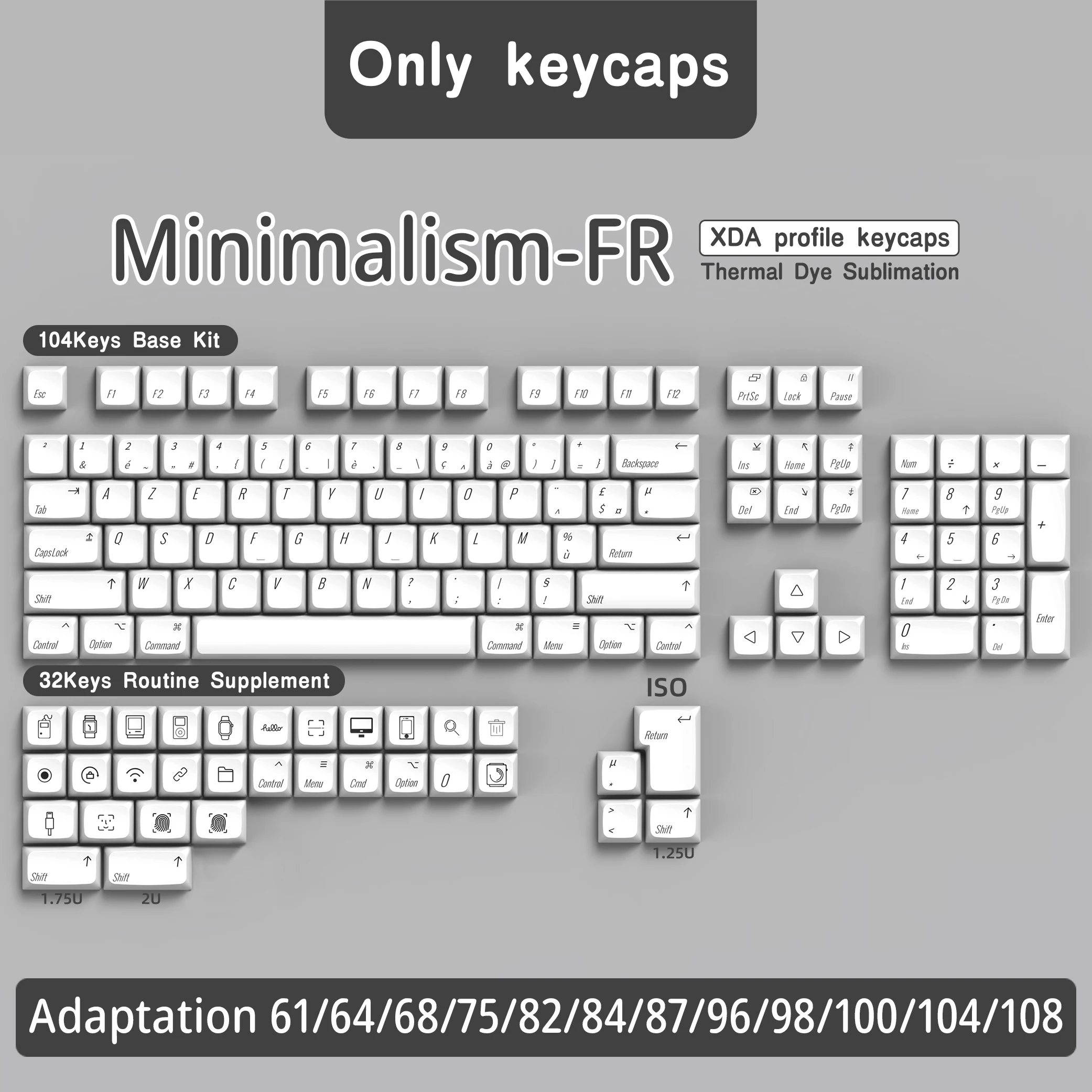 XDA Keycaps PBT francés alemán español Reino Unido Abnt2 Keycap para teclado mecánico con diseño ISO teclas de sublimación DE tinte ES DE FR BR