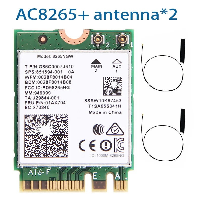 Inalámbrico-AC 8265, banda Dual, 2,4G/5Ghz, Wifi, Bluetooth, Wlan para 8265NGW, NGFF, 802.11ac, 867Mbps, 2x2, MU-MIMO, tarjeta BT 4,2