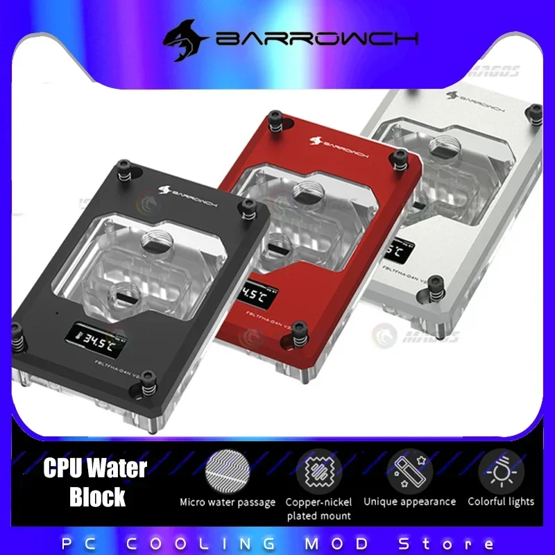 Barrowch CPU bloque de agua pantalla Digital TFT para AMD RYZEN AM4 AM3 + FM + plataforma 5V 3 pines soporte M/B AURA SYNC FBLTFHA-04N V2A