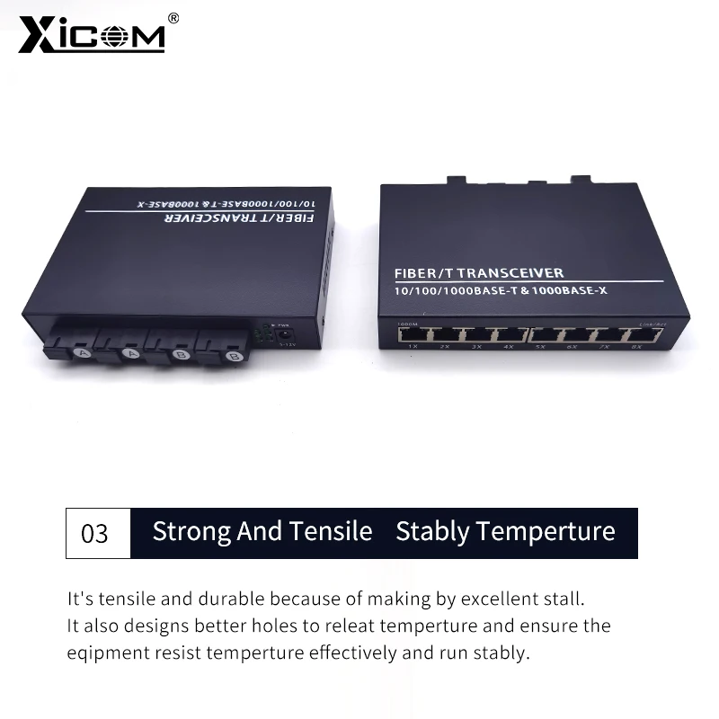 Convertidor de medios de fibra, conmutador Gigabit Ethernet, transceptor SC, modo único, 20KM, 1000M, 4 puertos de fibra, 8 puertos RJ45, simple/dúplex, 1 unidad - imagen 5