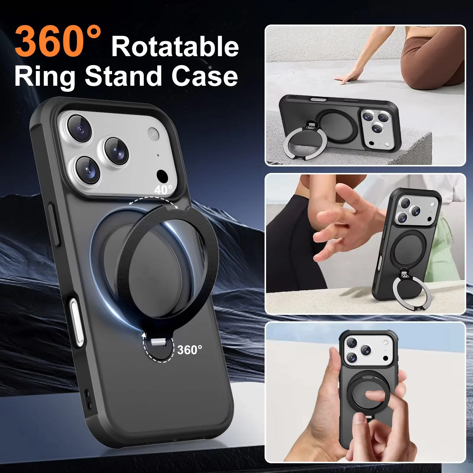 Para Apple iphone 17 Pro Max 17 Air funda dura 360 anillo soporte cubierta trasera protectora magnética para iphone 17 16 15 14 13Pro Max Shell - imagen 4