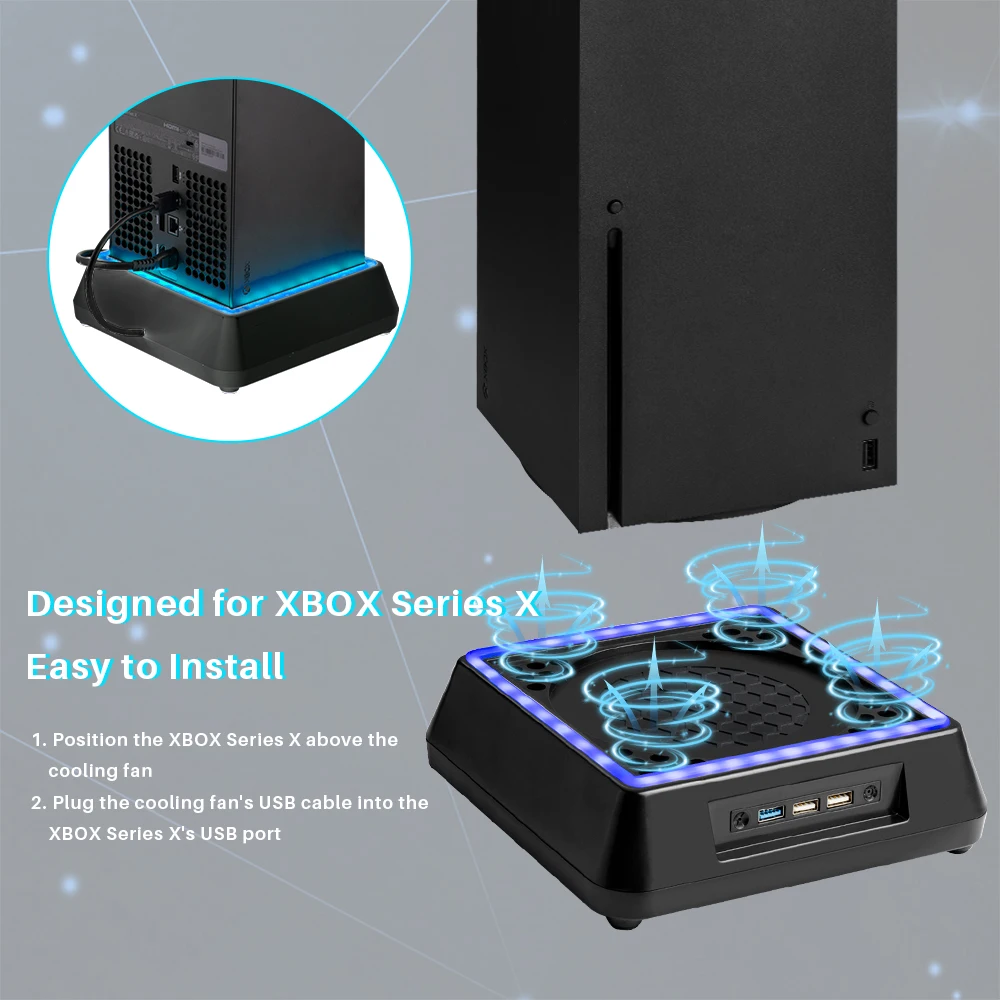 Soporte de ventilador de refrigeración para consola de juegos, accesorios para Xbox Series X, cubierta superior a prueba de polvo, base de disipación de calor ajustable de 3 velocidades - imagen 3