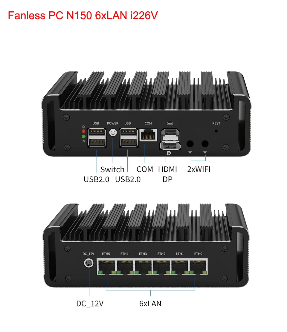 Enrutador de aparatos Firewall Intel N100 6x2,5G i226-V Mini PC DDR5 2xNVMe ordenador Industrial pfSense servidor doméstico OPNsense Proxmox - imagen 4