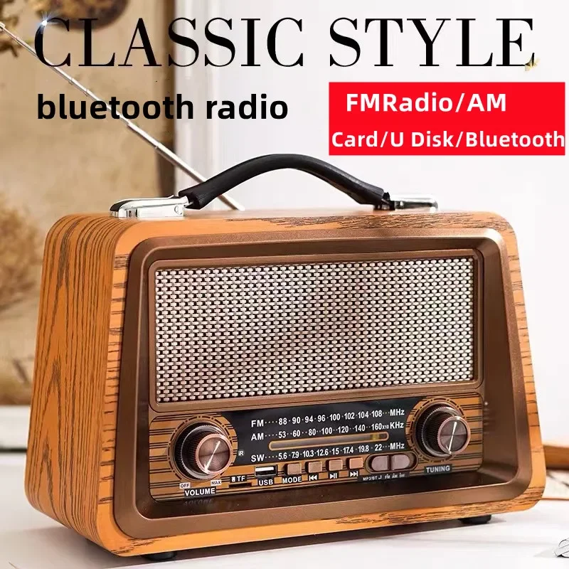 Reproductor de Mp3 para exteriores, Radio Retro de varias bandas de madera Real recargable con cables, Bluetooth Link, USB, caja de altavoz portátil, R-2066BT - imagen 3