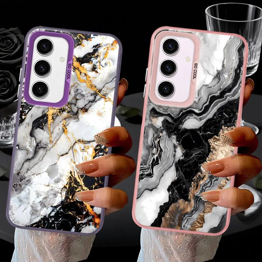 Funda trasera de mármol con flores para Samsung Galaxy A22 A52 A73 A53 A24 A26 A33 A34 A36 A32 A25 A23