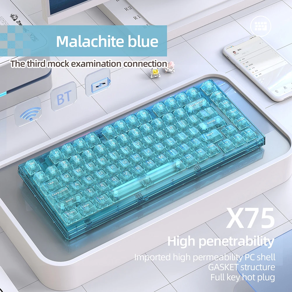 Teclado mecánico transparente X75 para Gaming, accesorio intercambiable con cable RGB, retroiluminado, para ordenador portátil y PC - imagen 5
