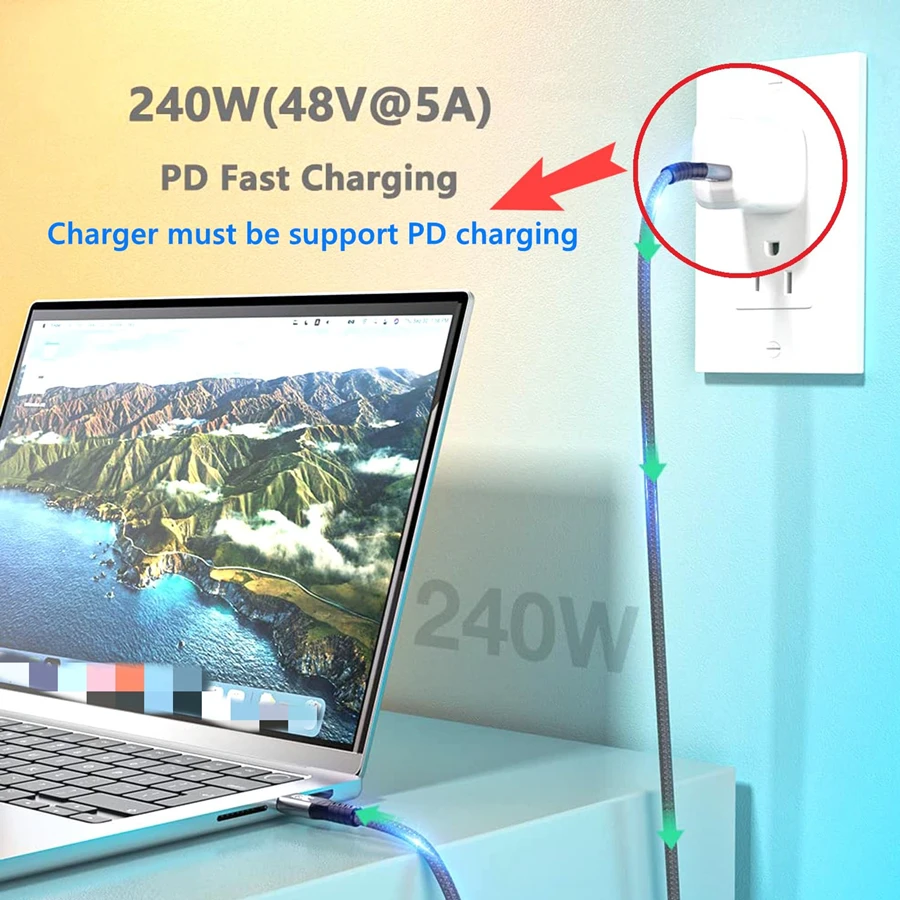 Cable Thunderbolt 4 USB4 de 40Gbps, Cable Thunderbolt4 de 8K a 60Hz, cargador rápido de vídeo de 5 + 240W para MacBook Pro, Samsung M1, Cable para ordenador portátil - imagen 5
