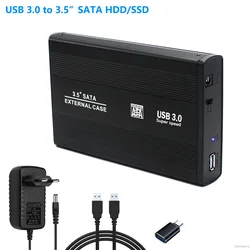 Yucun Caja externa 3,5 USB SATA HDD/SSD con adaptador 12V cable 1m