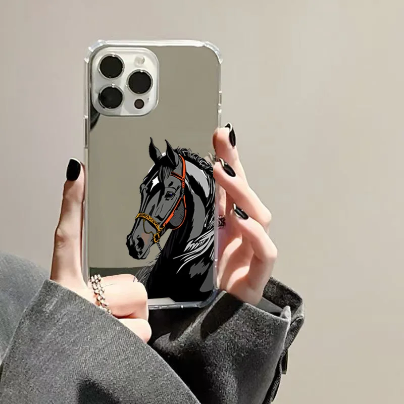 Funda de teléfono acrílica con diseño de caballo negro de lujo para iPhone 17 Pro Max 16 15 14 13 12 11 17Air XS X XR 7 8 Plus - imagen 3