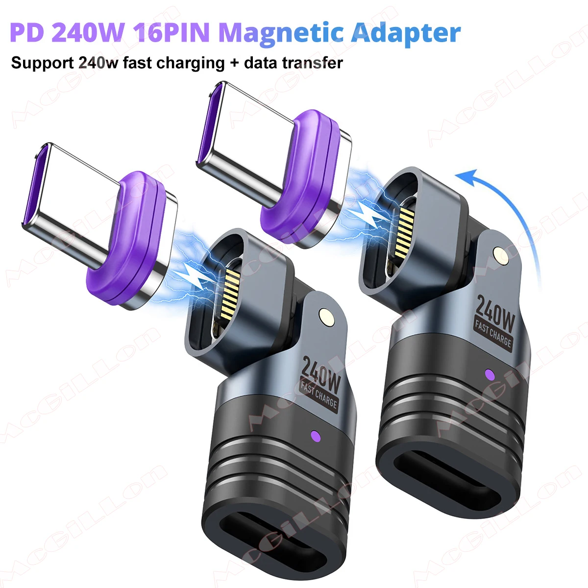 Adaptador USB C magnético PD de 240W, Cable de carga rápida USB-C a tipo C de 16 pines, convertidor hembra USB C para Samsung, iPhone, Xiaomi, Macbook - imagen 3