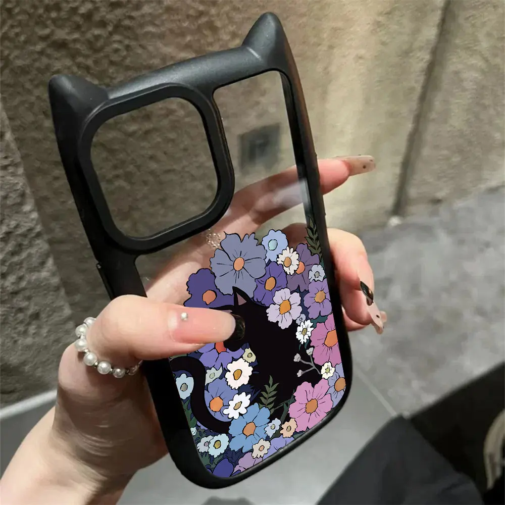Funda de teléfono con orejas de gato de dibujos animados para iPhone 16, 15, 14, 13, 12, 11 Pro Max, parachoques de silicona suave de acrílico duro transparente - imagen 5