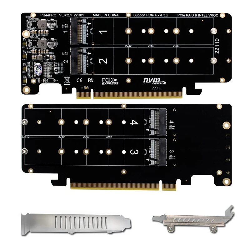 Controlador Raid de bifurcación M.2 NVME a PCI Express X16 4,0 de 4 puertos M KEY NVME PCIE tarjeta dividida para 2230 2242 2260 2280 NVME M2 SSD