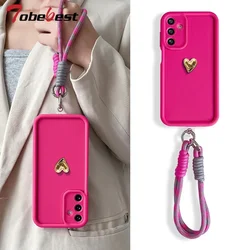 Funda con cordón de muñeca con corazón de amor dorado para Samsung Galaxy A13 A23 A33 A53 A73 A12 A22 A32 A52 A52S A72 4G 5G, funda de silicona