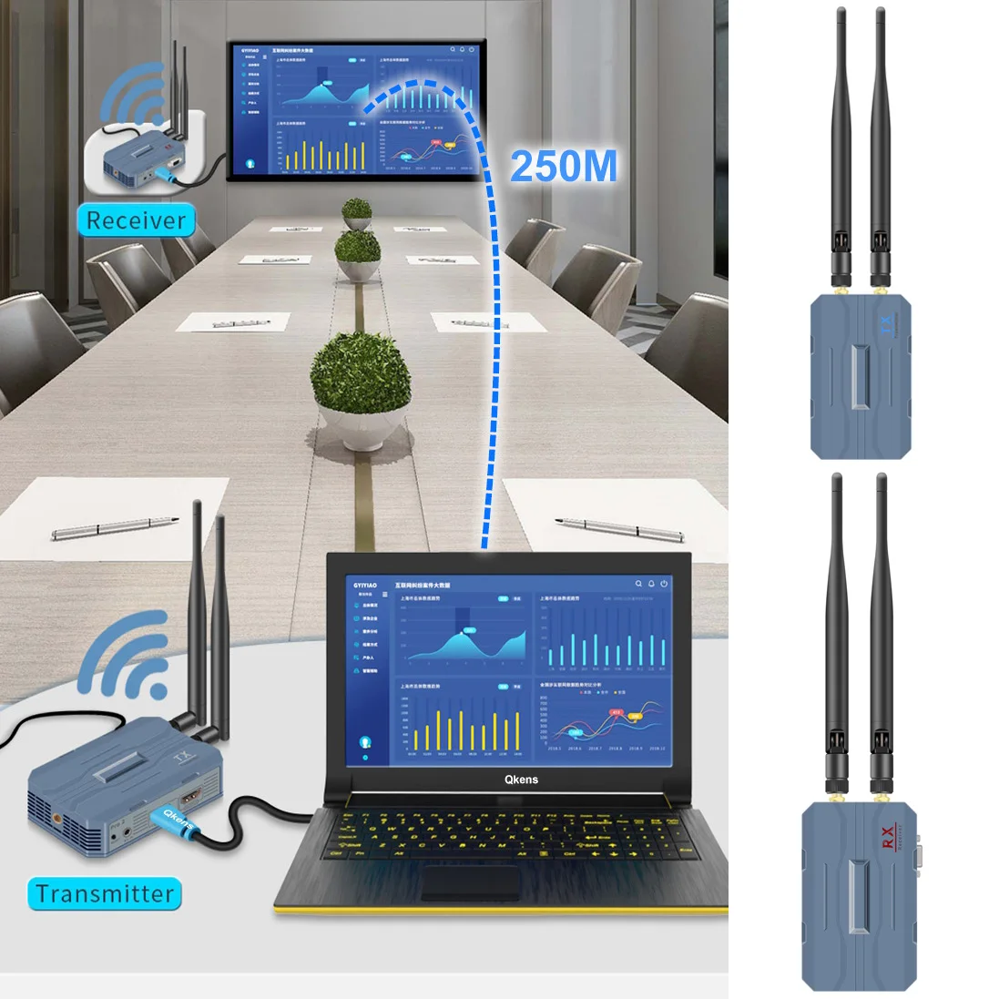 Transmisor y receptor de Audio y vídeo HDMI inalámbrico 1080p 4K 100m 200M 250m salida VGA Cat6 Cable Ethernet extensor transceptor 2 en 1 - imagen 5