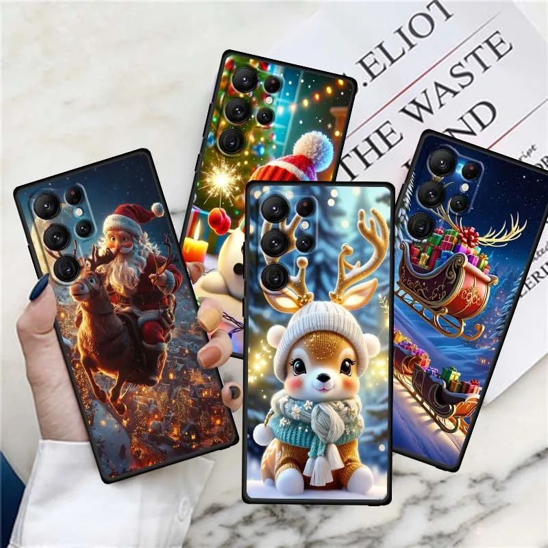 Funda de teléfono con diseño de ciervo luminoso, regalo de Navidad para Samsung Galaxy S25 S24 S23 S22 S21 S20 S10 Ultra Plus FE 5G, funda de TPU suave negra