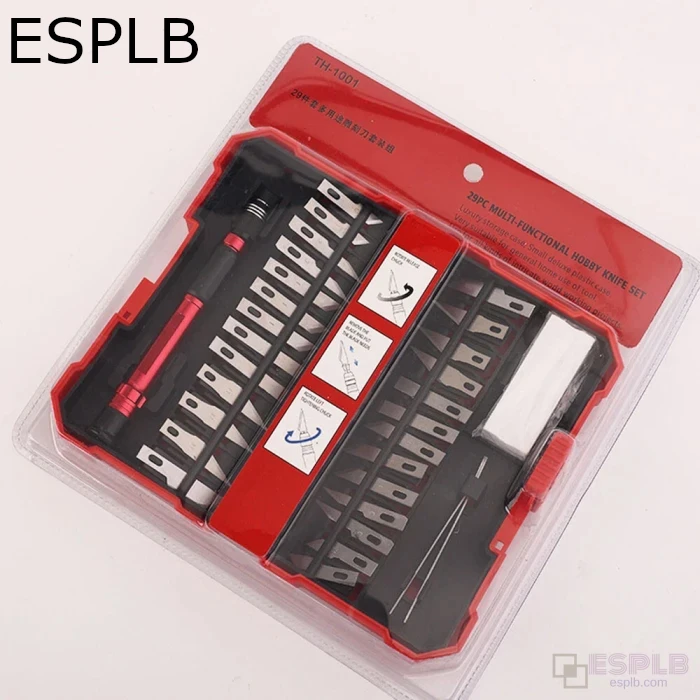 ESPLB-Juego de cuchillos bisturí de goma y aluminio para grabado, 29 Uds., Hobby, tallado multifuncional, obra de arte, cortador de cuchara de madera con caja
