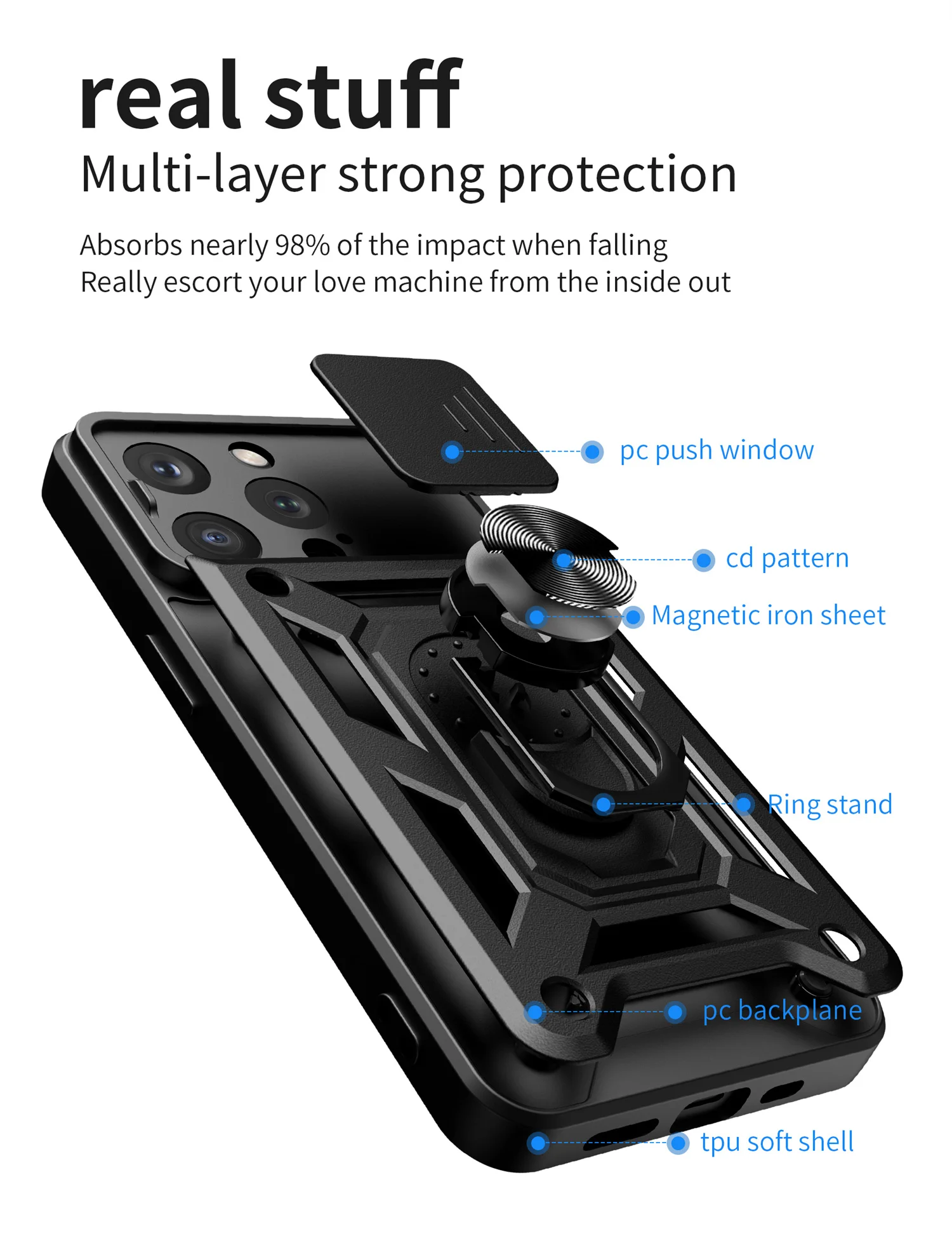 Armadura a prueba de golpes para iphone 14 Pro funda con anillo magnético soporte armadura funda de teléfono para IPHONE 14 PRO contraportada - imagen 4
