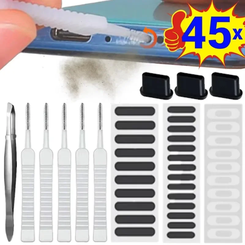 Puerto de carga para teléfono móvil, tapón antipolvo con cepillo de limpieza para IPhone 16 15 14 13 Pro Max Plus Samsung Xiaomi iOS tipo C, juego de limpieza - imagen 4
