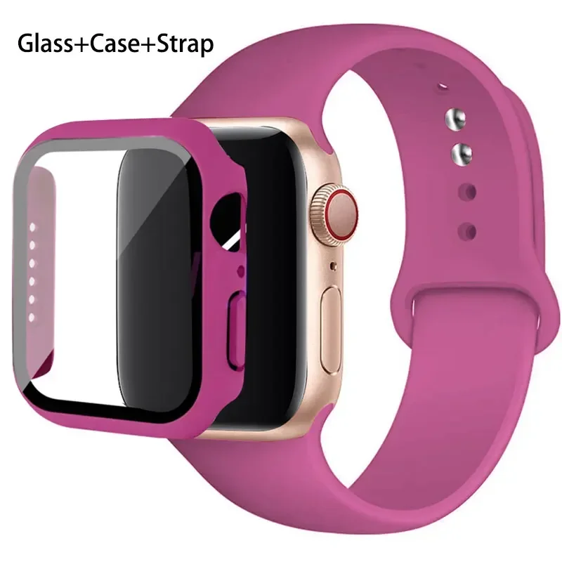 Vidrio + funda + correa para Apple Watch 44mm banda 45mm 42mm 41mm 40mm 38mm pulsera de silicona iWatch series 8 9 7 6 5 4 3 SE - imagen 5