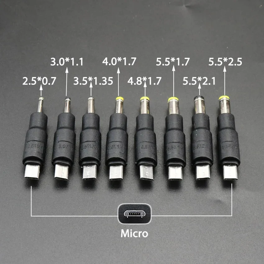 1 Uds Micro USB enchufe a DC 2,5 3,0 3,5 4,0 4,8 5,2 5,5mm adaptador de conector macho de alimentación para teléfono inteligente tableta cargador convertidor