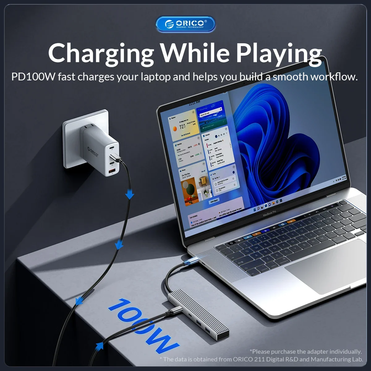 ORICO 4 puertos USB HUB 10Gbps tipo C a USB 3,1 Hub divisor adaptador PD100W SD TF divisor OTG adaptador para MacBook Pro iPad Pro - imagen 5