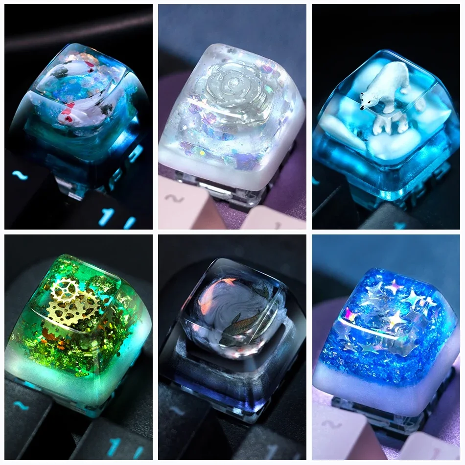 Keycap de resina Ice Rose/polar Bear/steampunk/pond Fish/koi/star Craftsman Keycap Cross Axis OEM Height Mechanical Keycap - imagen 4