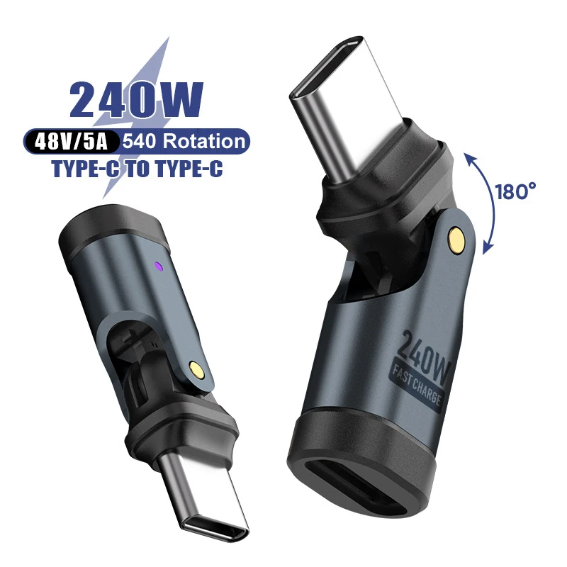 PD240W USB C a tipo C OTG adaptador 540 rotación 48v 5A datos de carga rápida 480Mbps Cable convertidor para teléfono iPhone 16 MacBook Sams - imagen 2