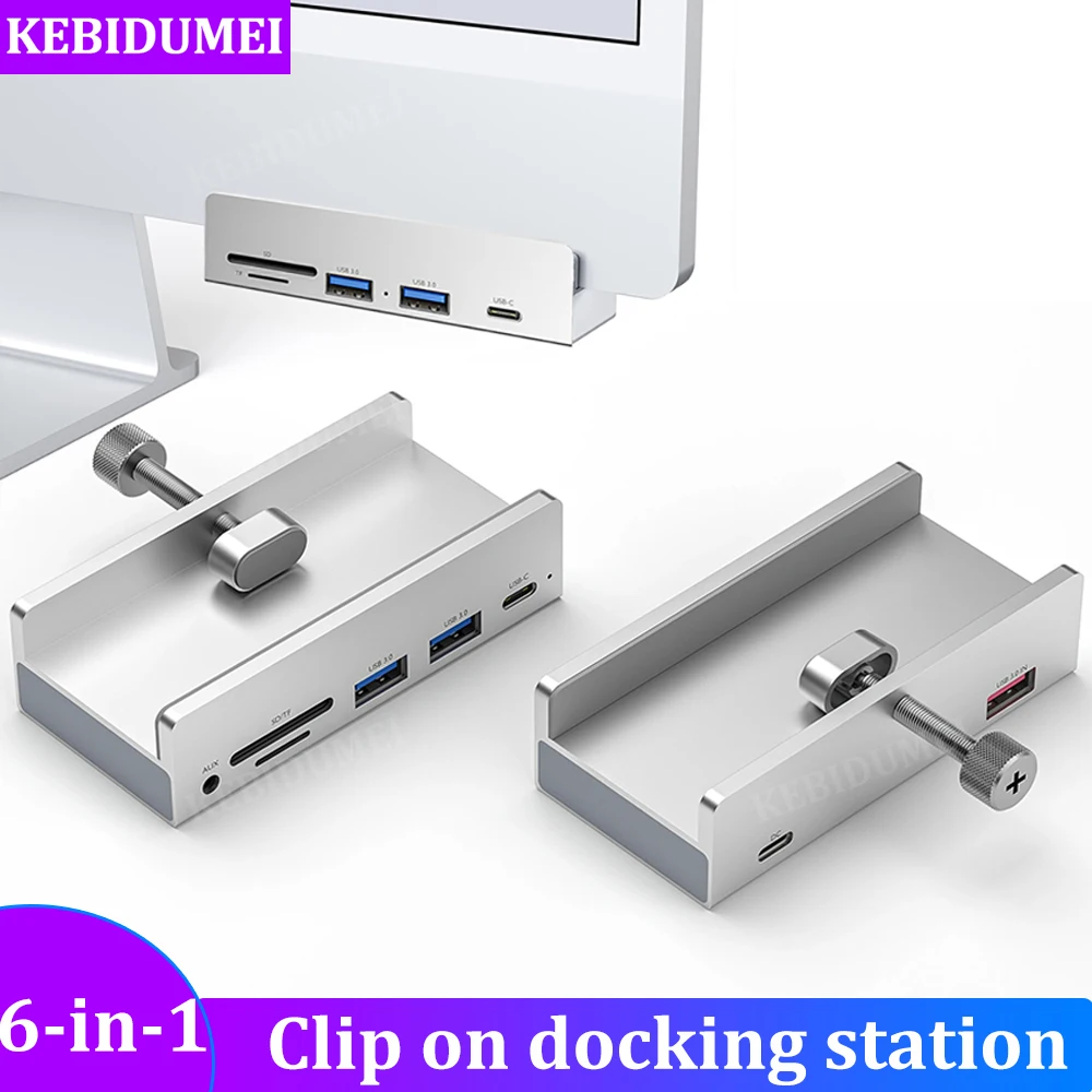 Concentrador de puertos USB 3,0 6 en 1, estación de acoplamiento con Clip, adaptador multidivisor de 5Gbps, adaptador de alta velocidad para PC, portátil, Macbook Pro - imagen 2