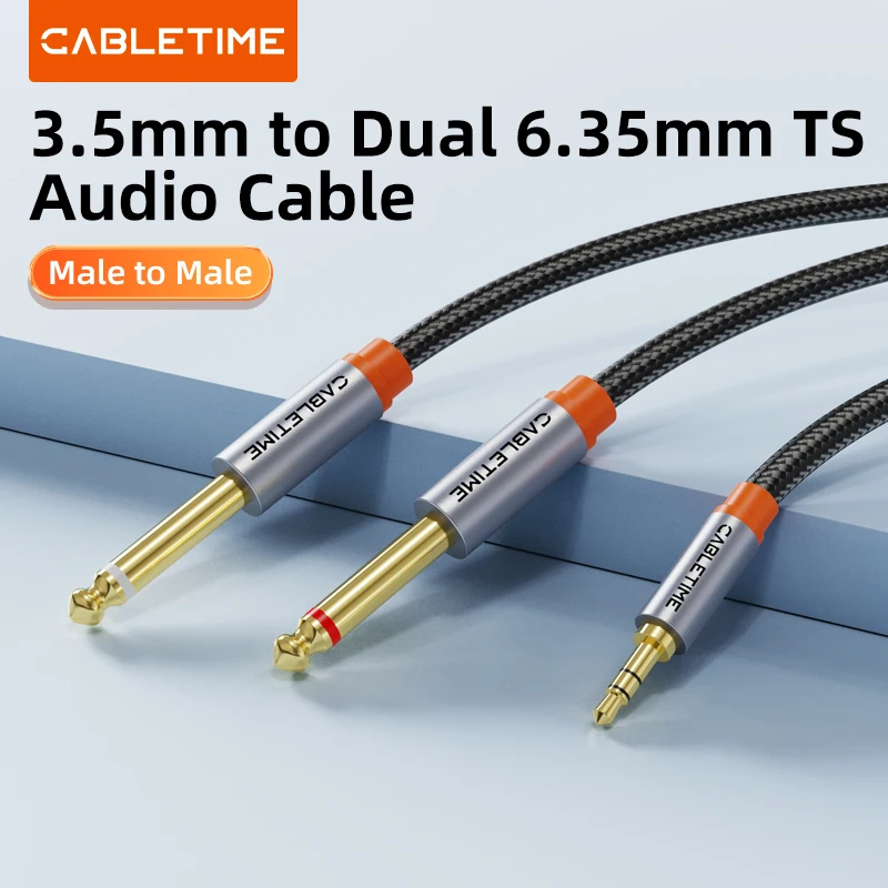 CABLETIME 3,5 mm a doble 6,5 mm TRS Cable de audio Adaptador auxiliar 6,5 Jack a Estéreo 3,5 Jack Cable para IPhone PC Mezclador de tarjeta de sonido - imagen 2