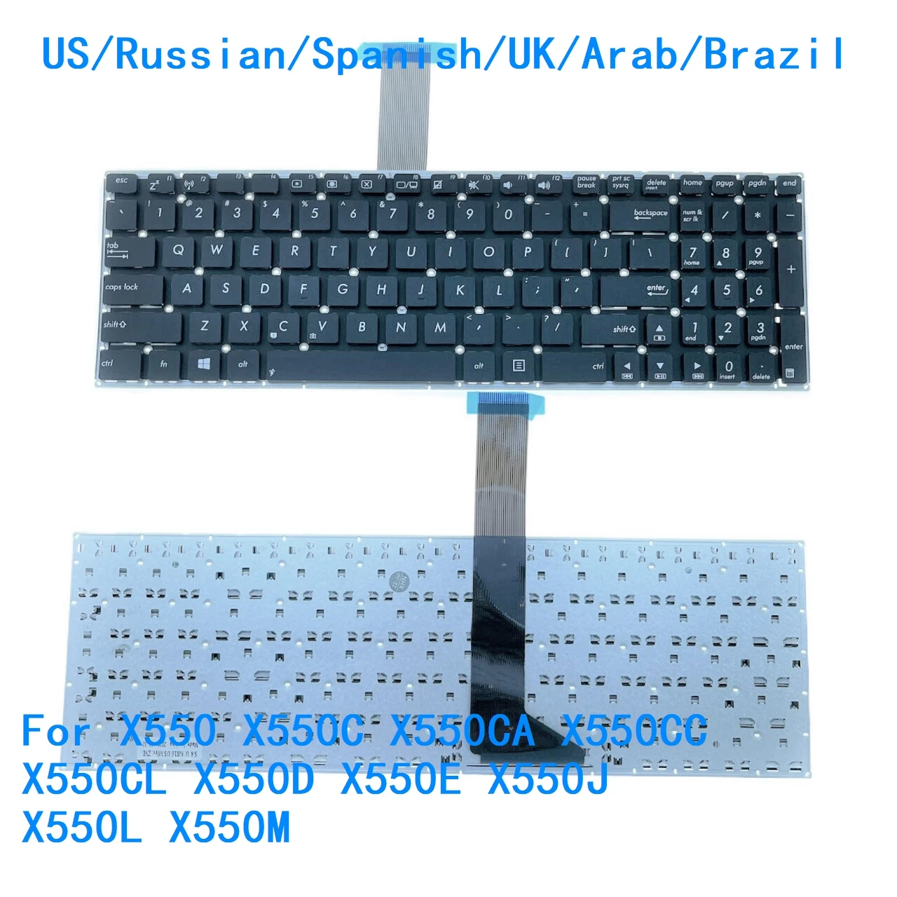 Nuevo teclado en idioma EE. UU., ruso, español, Reino Unido, árabe, Brasil, para ASUS X550 X550C X550CA X550CC X550CL X550D X550E X550J X550L X550M